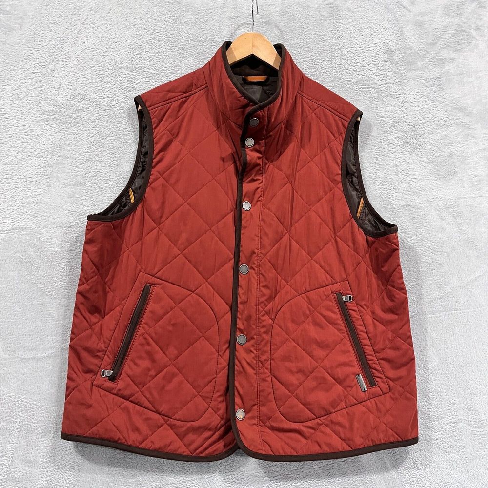 Tommy Bahama Quilted Vest Mens L Red Insulated Sleeveless Outdoor Snap Front